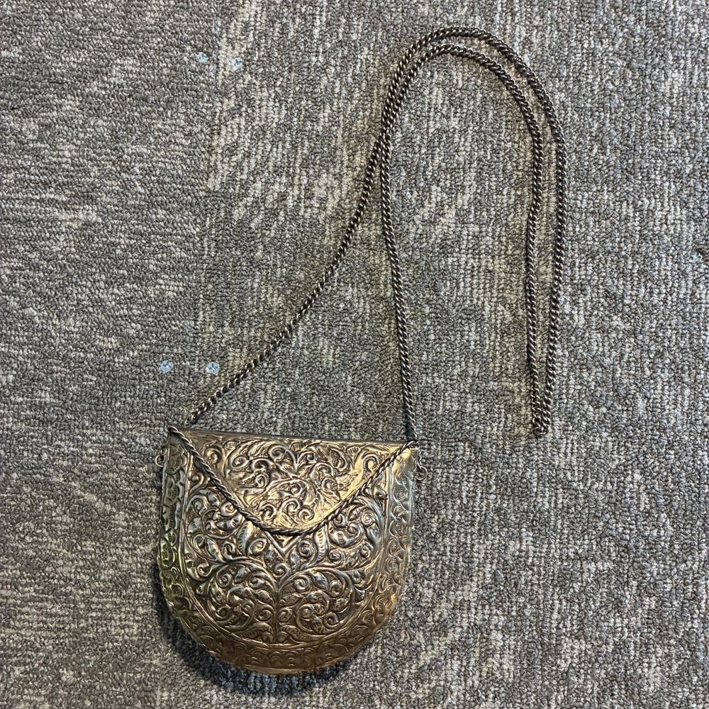 Free People Brass Engraved Scrollwork Crossbody Bag Chain Strap Made in India